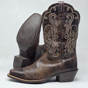 Ariat Brown Leather Embroidered Western Heeled Boots